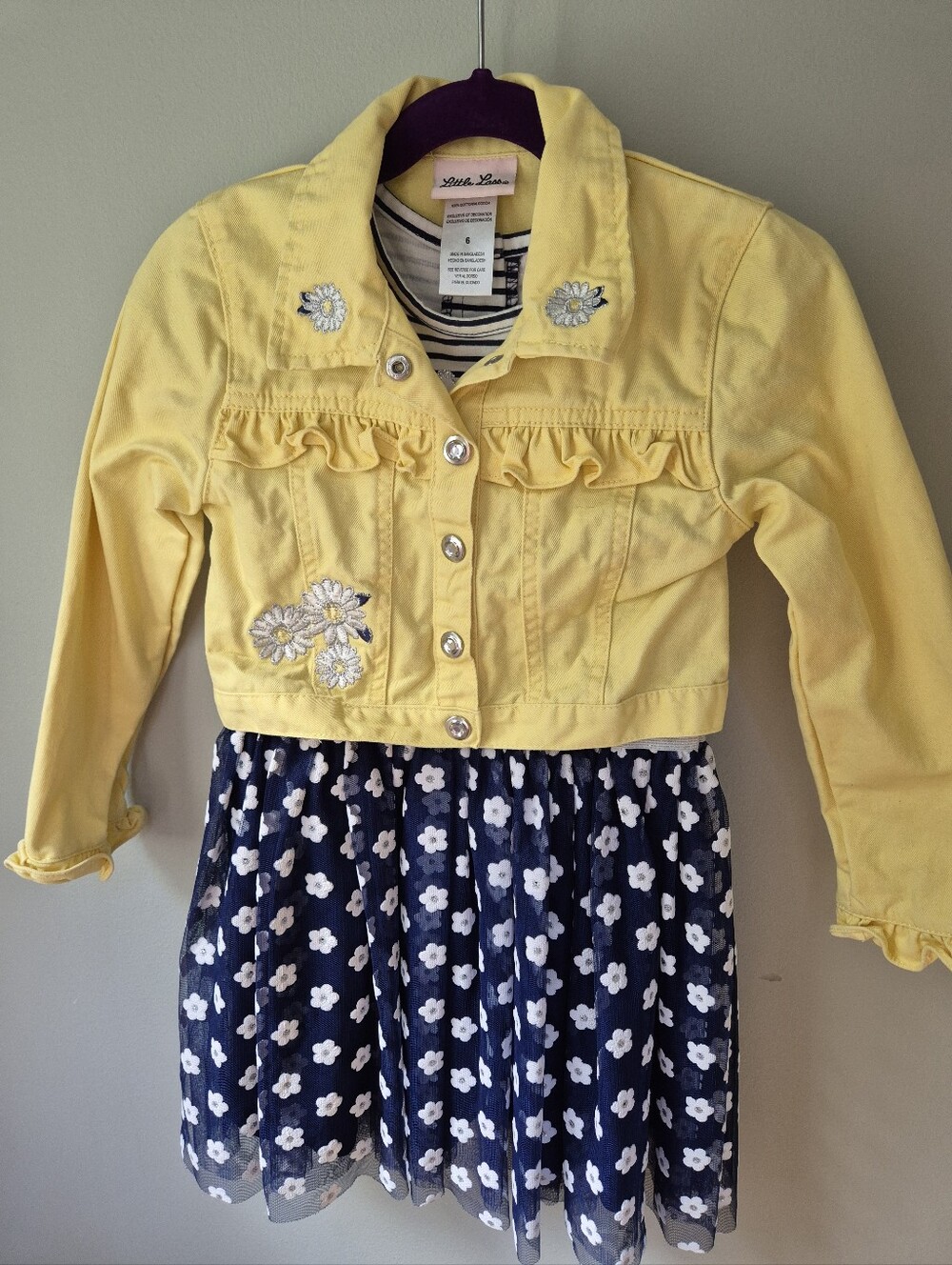 Little Lass Girls Daisy Denim Jacket & Dress Set Size 6 EUC